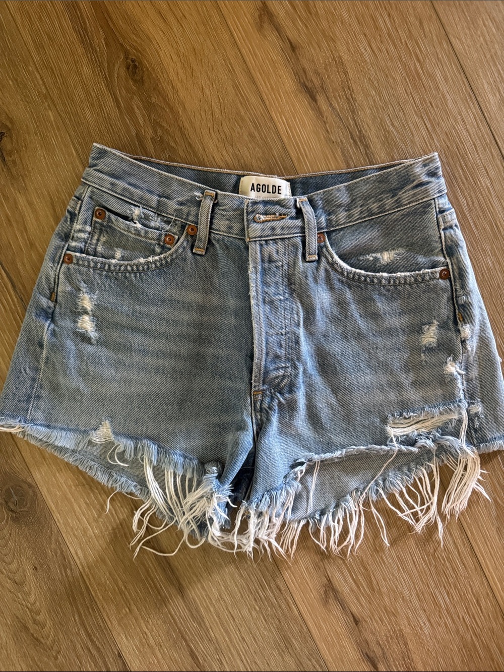 Agolde Parker Light Wash Distressed Denim Cutoff Shorts